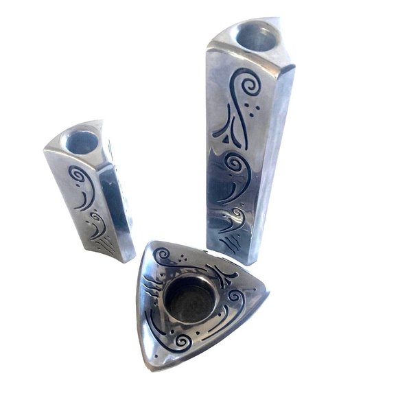 Lenox Other - Lenox Spyro Candlestick Holders Set of 3 Vintage Decorative Metal 8" 5" 2"